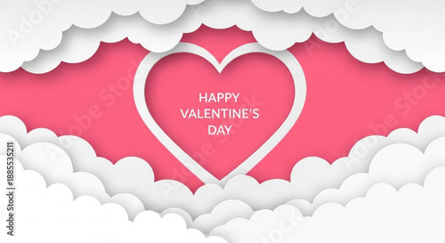 Valentine’s Day card with heart design on pink paper background  