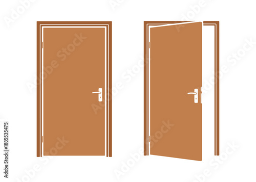a pair of brown wooden doors, with one shut tight while the other is invitingly ajar, symbolizing new chances. Realistic vibes all around.