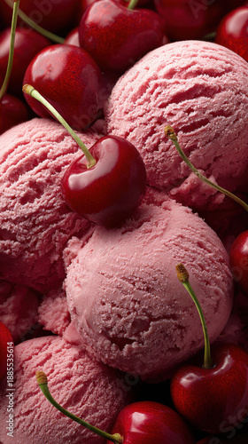 Cherry Ice Cream Close-Up: Refreshing Summer Treat, Flavorful Dessert