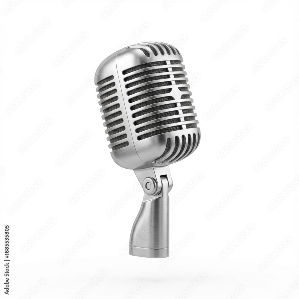 Fototapeta premium Vintage Chrome Microphone on White Background 