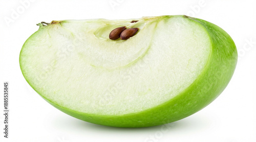 Crisp slice of green Granny Smith apple
