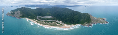 Aerial panorama of the beach of Lagoinha do Leste on the south of the island of Santa Catarina, Florianopolis, Brazil