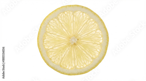 Single translucent slice of fresh lemon with visible pulp texture
