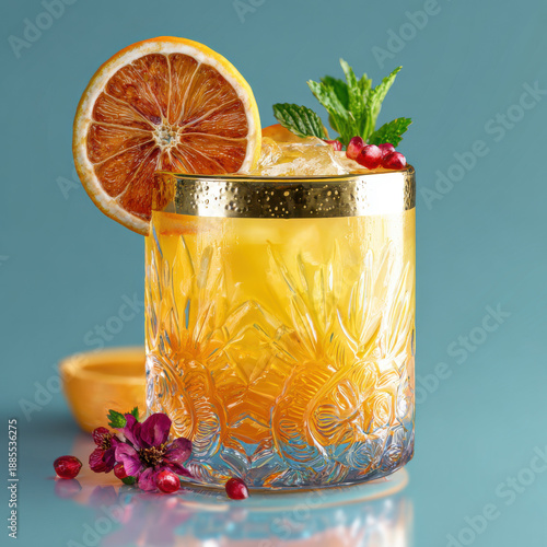 Refreshing Citrus Cocktail: Summer Drink with Orange, Mint & Pomegranate