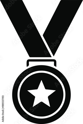 Black and white icon of a medal with a star award symbol