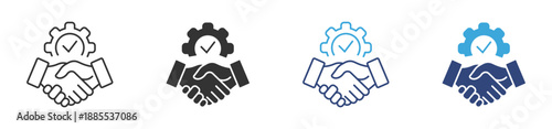 Business Partnership Icon Set. Agreement and Collaboration Symbols. Handshake and Success Deal Collection, Vector Illustration.