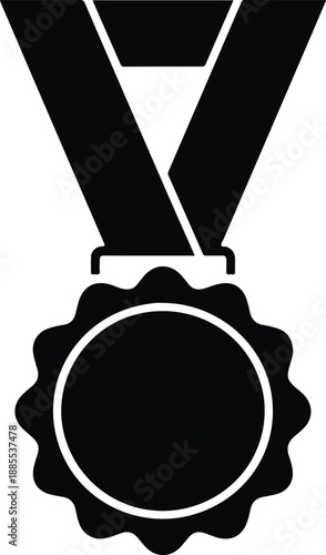 Black Silhouette of a Scalloped Edge Medal with Ribbon