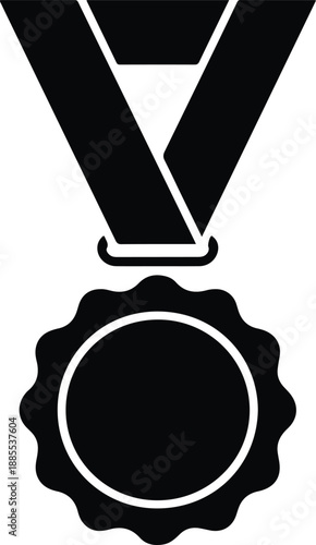 Black Silhouette of a Scalloped Edge Medal with Ribbon