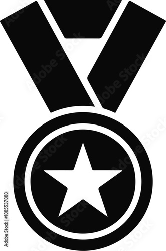 Black Silhouette of a Star Medal with Ribbon award