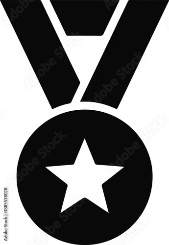 Black Star Medal Icon on White Background award achievement