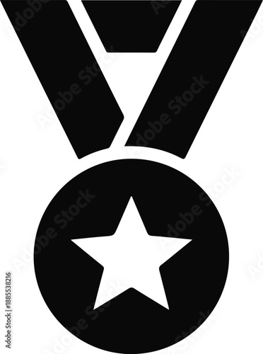 Black Star Medal Icon with Subtle Detail on White Background