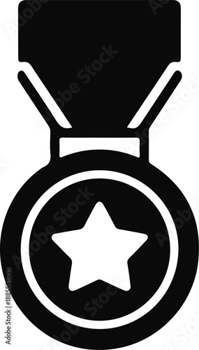 Detailed Black Star Medal Icon on White award prize