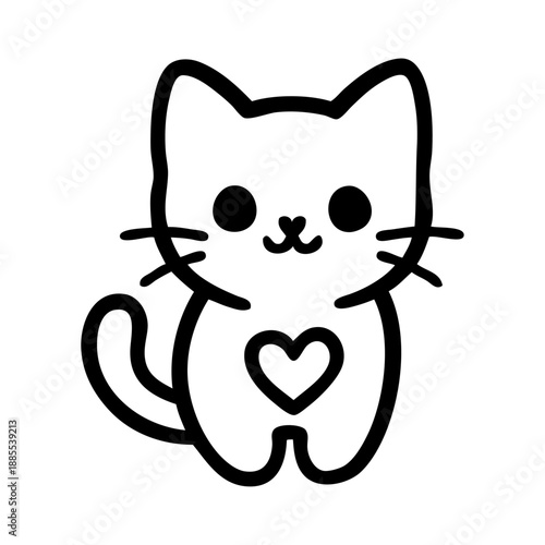 Dibujo sencillo con líneas de un gato simpático con un corazón