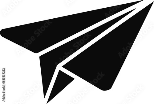 Black paper airplane icon on white background Keywords: paper airplane, icon, symbol, black
