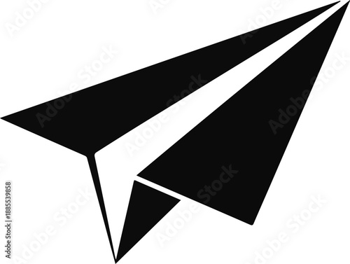 Black silhouette paper airplane icon on white background