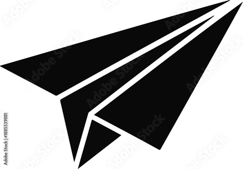 Black silhouette paper airplane icon on white background