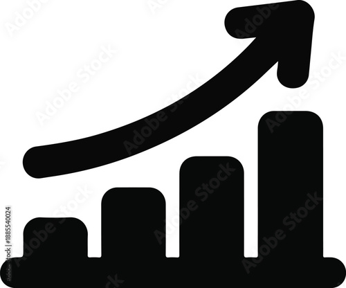 Black Bar Chart with Curved Upward Arrow Keywords: bar chart, graph, rising, growth, success