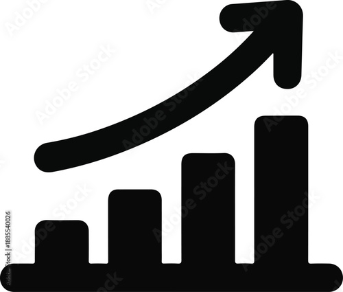 Black Bar Chart with Upward Trend Arrow Keywords: bar chart, graph, rising, growth, success