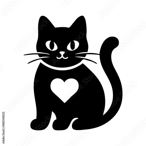 Dibujo sencillo de un gato simpático con un corazón