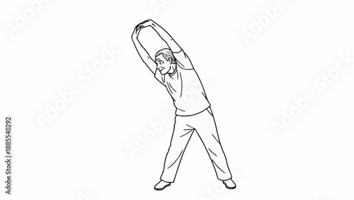 Man stretching arms overhead in a side bend exercise.