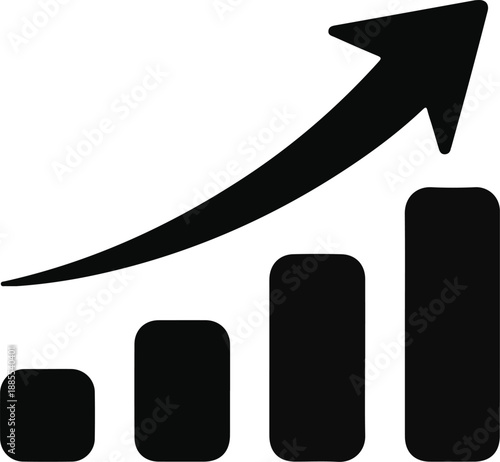 Black bar graph with upward trending arrow icon bar chart