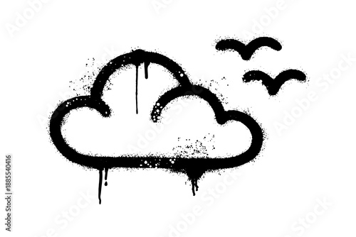 Cloud and flying birds graffiti spray paint stencil art for urban design