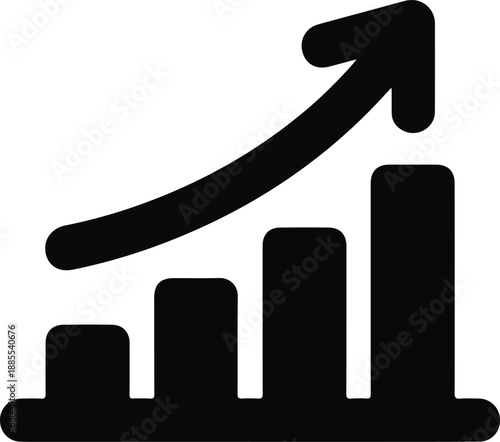 Black bar graph with upward trending arrow icon chart
