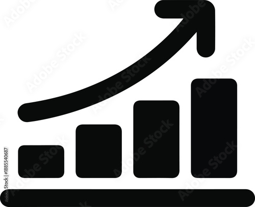 Black bar graph with upward trending arrow icon chart