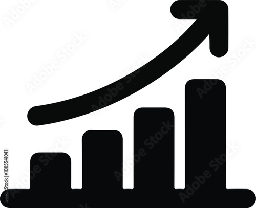 Black bar graph with upward trending arrow icon chart