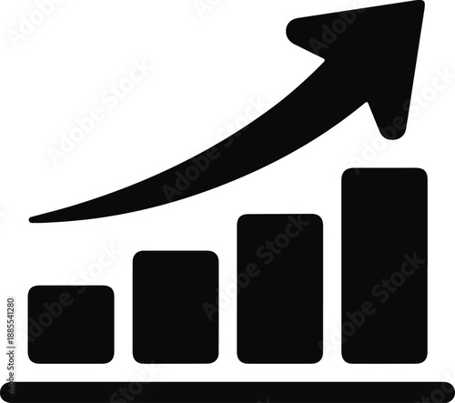Black bar graph with upward trending arrow icon Keywords: graph, chart, bar, up, arrow, increase