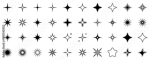 Big set of sparkle and star icons and starbursts for adding magical touches to designs. Collection of vector decorative twinkle and bursts forms.