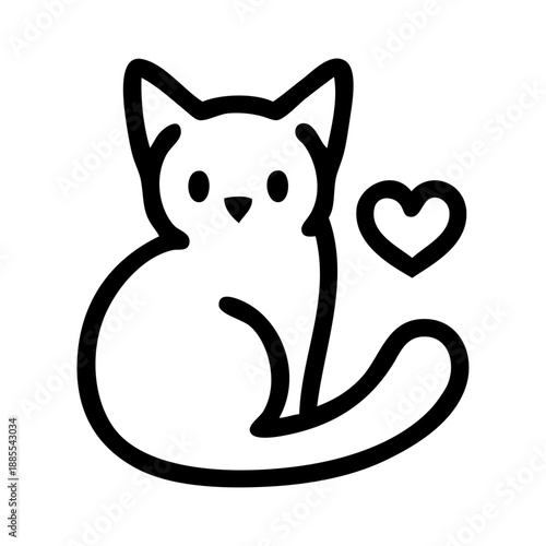 Dibujo sencillo con líneas de un gato simpático con un corazón