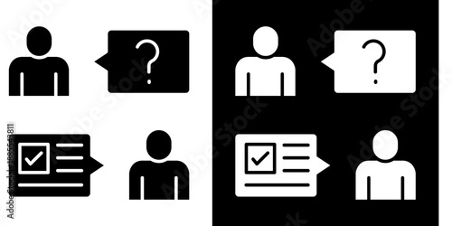 Interview Icon Set White Glyph Style Collection