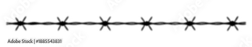 Horizontal barbed wire line in halftone style. Vector illustration of a fence barrier with dot texture on white background.