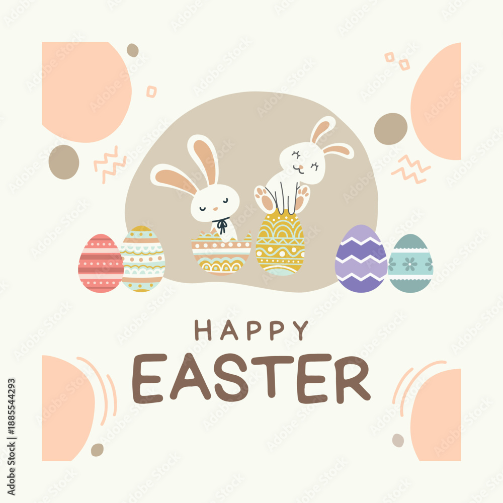 Fototapeta premium Grayish Green and Dark Orange Illustration Happy Easter Instagram Post.eps