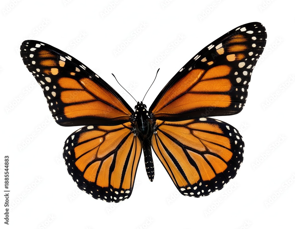 Fototapeta premium Vibrant orange butterfly on a white background.