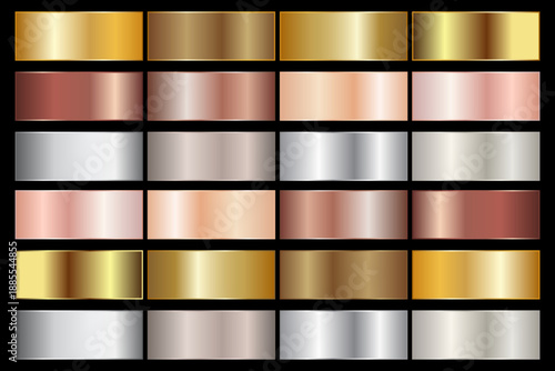 Collection of gold silver bronze and rose gold gradient texture background vector