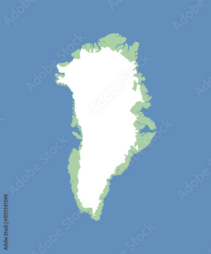 White and green map of Greenland on a blue background, flat vector illustration