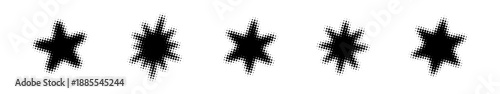 Collection of star shapes with halftone texture. Vector illustration of dotted stars for retro or pop art design.
