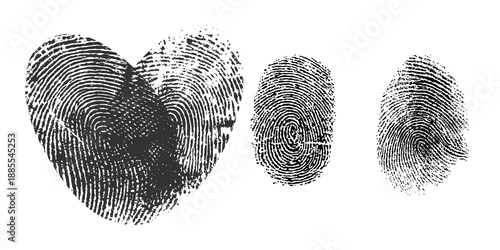 A heart-shaped fingerprint on a black background symbolizing love and identity