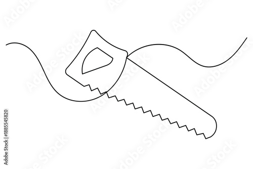 Hand saw continuous one line drawing on white background