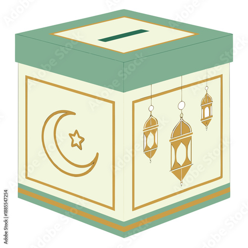 3D Zakat Donation Box Concept with Elegant Islamic Design for Charity and Ramadan