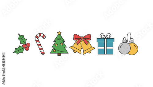 Festive holiday icons set for Christmas greeting cards decoration marketing or design elements