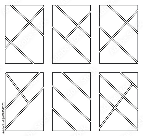 Set of comic book panel frames.  Manga collage blank template. Storyboard layout panel. Empty page line frame for photo collage. Vector illustration. 