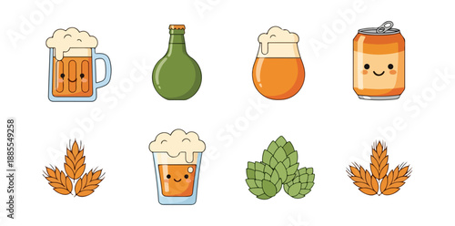 Beer and brewing icons illustration on black background