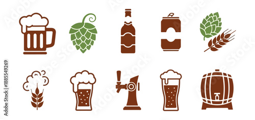 Beer and brewing icons illustration
