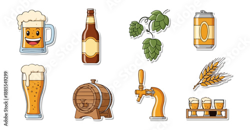 Beer and brewing elements isolated on white background