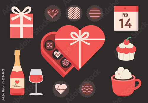 발렌타인데이 플랫 일러스트 세트 Valentine’s Day Love Event Illustration