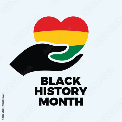Black History Month poster with hand giving heart vector illustration. Pan-African flag hand giving heart icon on a gray background. Template for background, banner, card. Important day