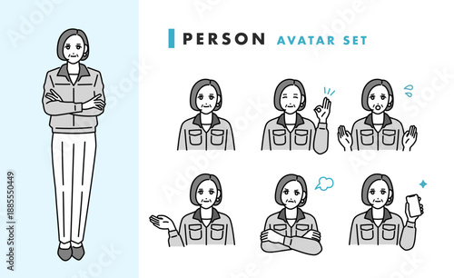 作業着を着た女性の管理職のアバターセット
